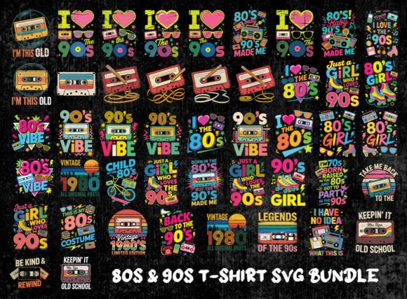Download Retro 80s &amp; 90s Quotes Shirt SVG Bundle - 80s Collection